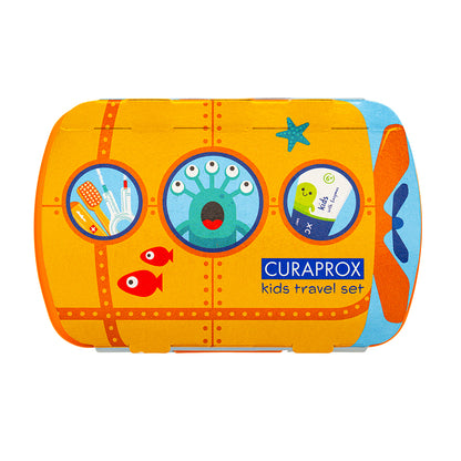 Curaprox Travel Set Kids orange, travel toothbrush, interdental brush, toothpaste 10ml, travel box