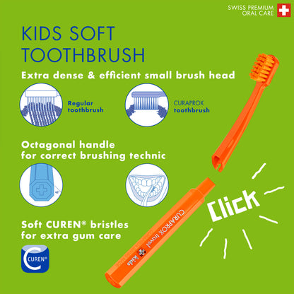Curaprox Travel Set Kids orange, travel toothbrush, interdental brush, toothpaste 10ml, travel box