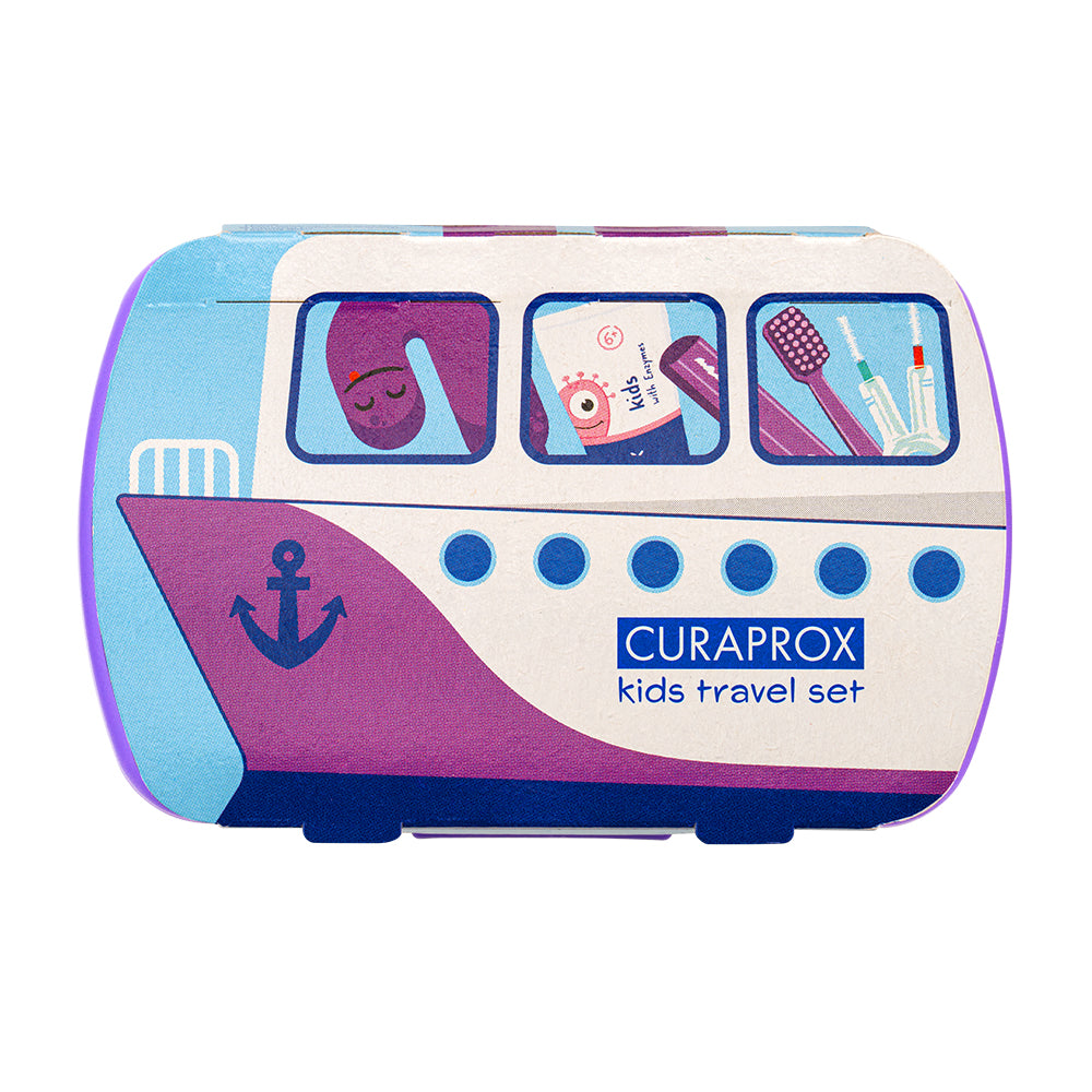 Curaprox Travel Set Kids purple, travel toothbrush, interdental brush, toothpaste 10ml, travel box