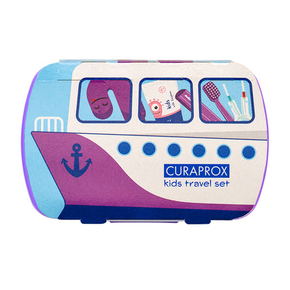 Curaprox Travel Set Kids purple, travel toothbrush, interdental brush, toothpaste 10ml, travel box