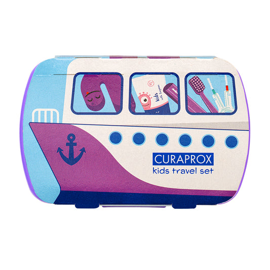 Curaprox Travel Set Kids purple, travel toothbrush, interdental brush, toothpaste 10ml, travel box