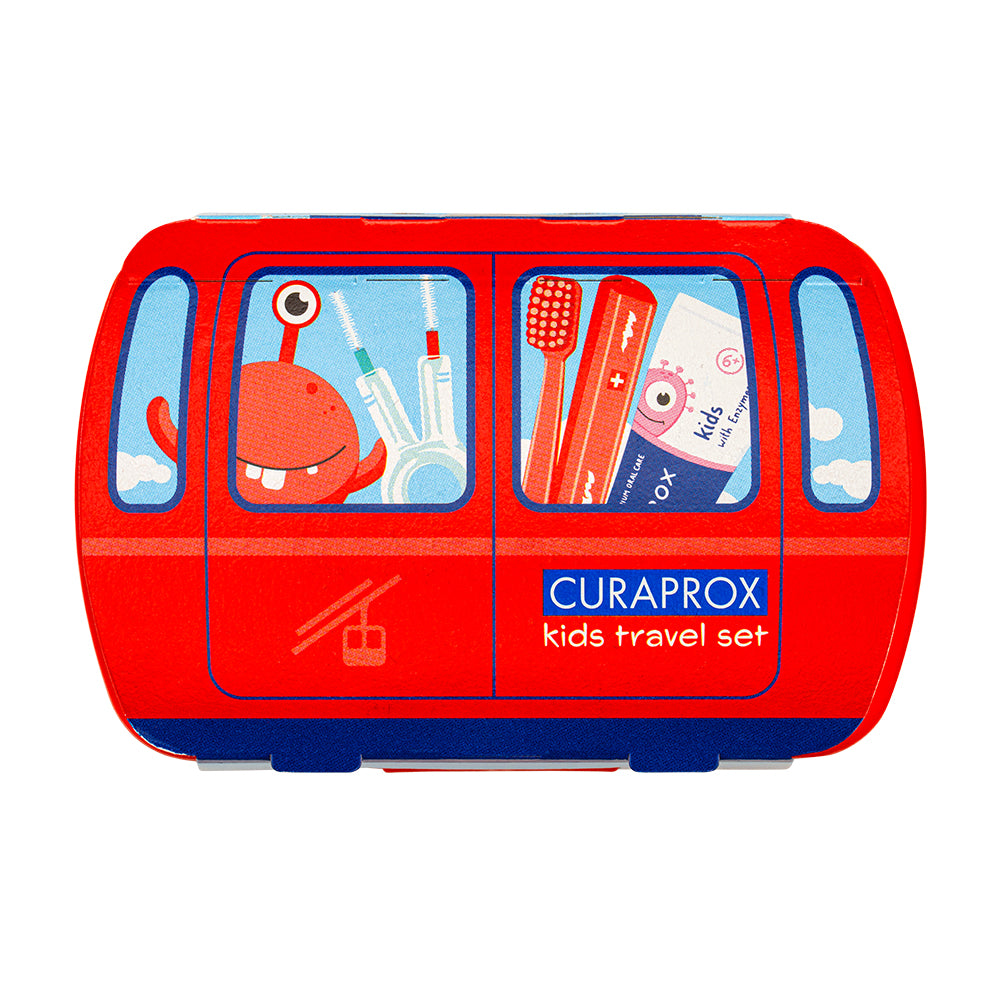 Curaprox Travel Set Kids red, travel toothbrush, interdental brush, toothpaste 10ml, travel box