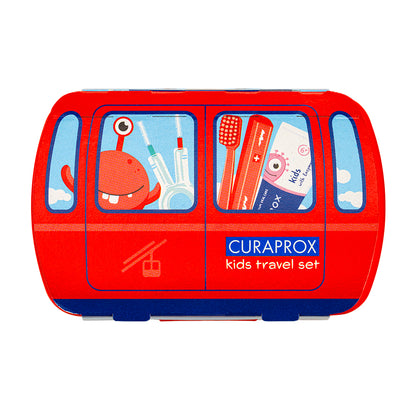 Curaprox Travel Set Kids red, travel toothbrush, interdental brush, toothpaste 10ml, travel box