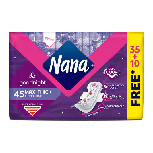 Nana Maxi Thick Extra Long Wings for Nights with New Adaptive Technology (48pcs)