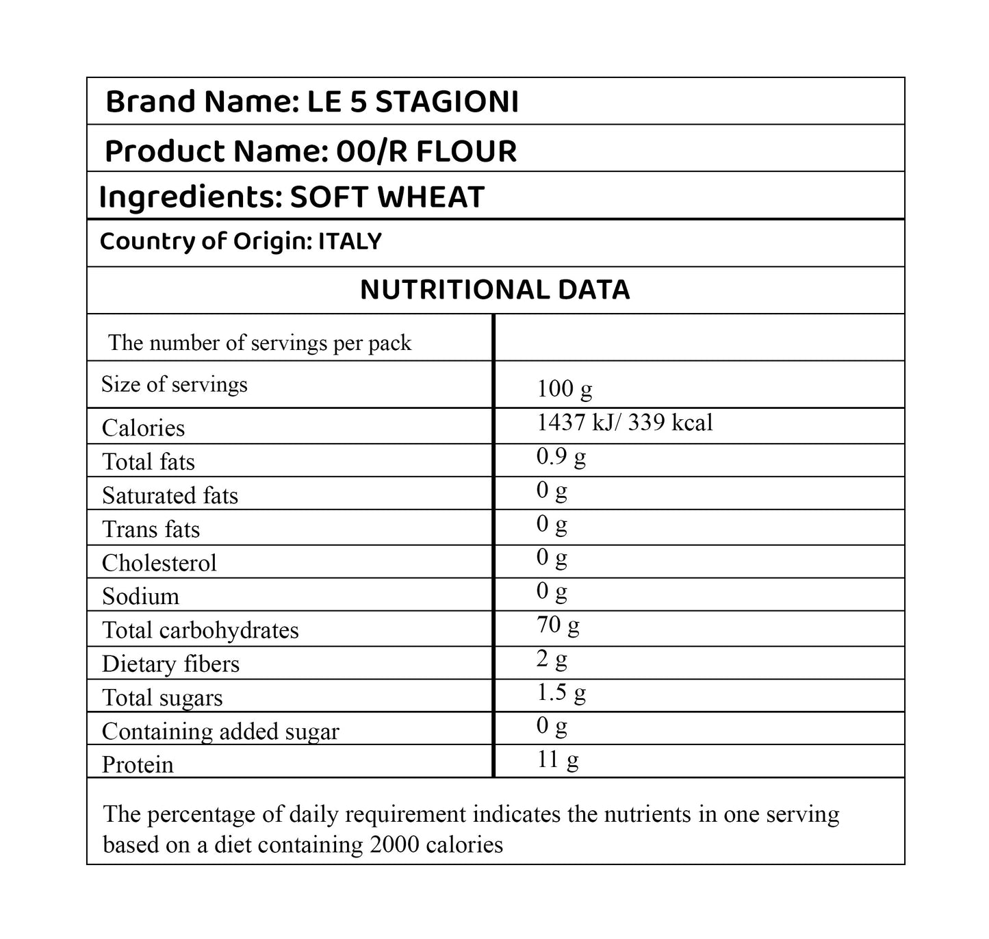 Le 5 Stagioni Farina Rinforzata Strengthened Flour 10kg