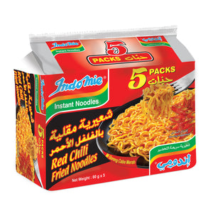 Indomie Red Chili Fried Noodles with Seasoning Powder and Sauce  - 5 Packs Each 80g