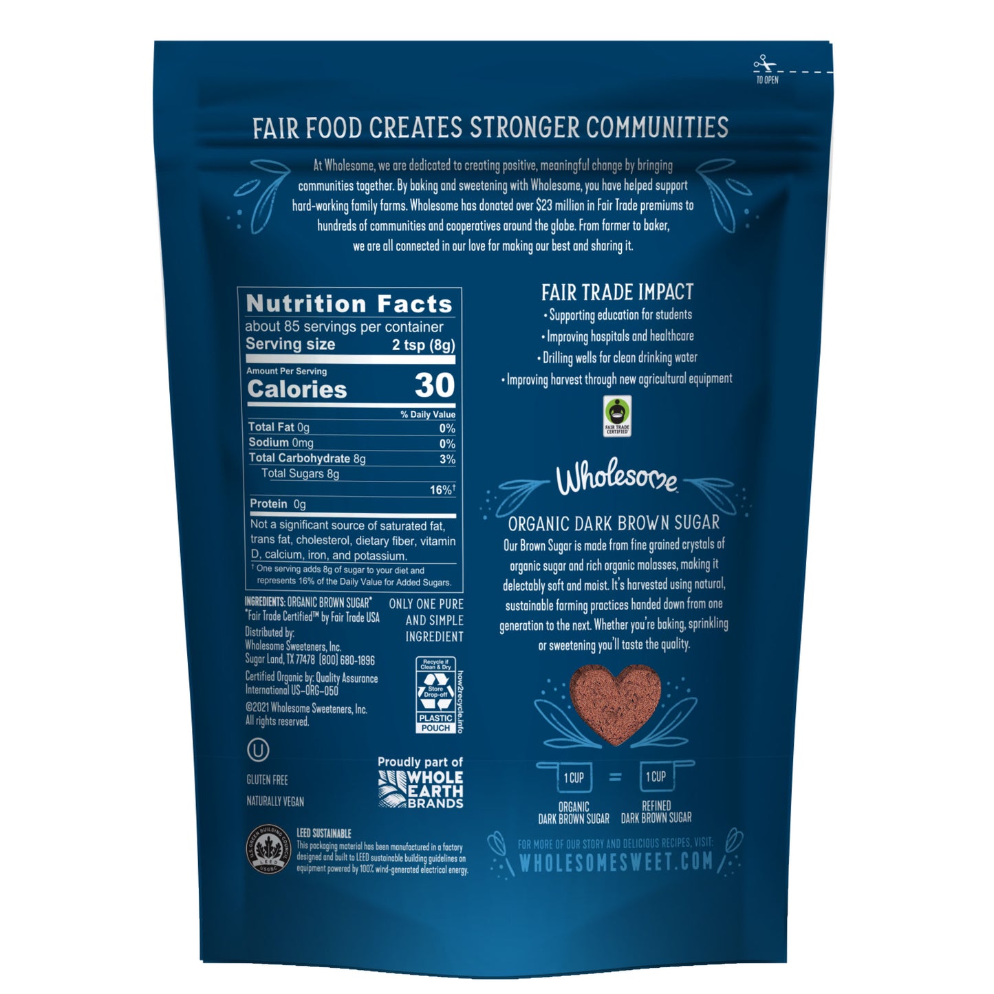 Wholesome Organic Fair Trade Premium Quality Dark Brown Sugar, Vegan, Gluten Free,680gm