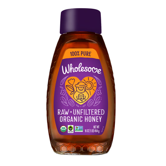 Wholesome Organic 100% Pure Raw Unfiltered Honey, NON GMO, Gluten Free, 454gm.