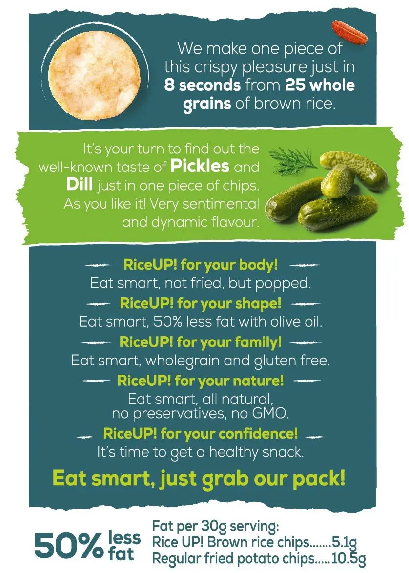 Rice Up Whole Grain Rice Chips Pickles & Dills 60G, Gluten free, No GM