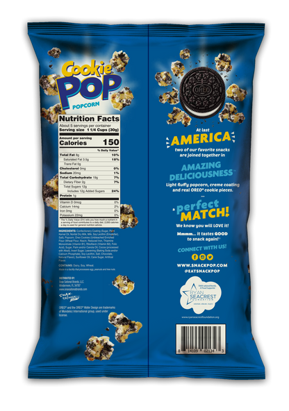 Cookie Pop Popcorn Oreo, Made With Real Oreo Cookie, Low Sodium, 150 Cal, 5.25OZ (149g)