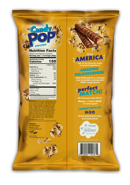 Candy Pop Popcorn Twix, Made With Twix Candy, Low Sodium, 150 Cal, Non GMO ,5.25OZ (149g)