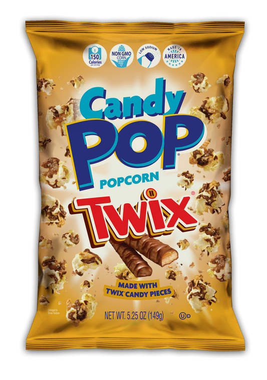 Candy Pop Popcorn Twix, Made With Twix Candy, Low Sodium, 150 Cal, Non GMO ,5.25OZ (149g)