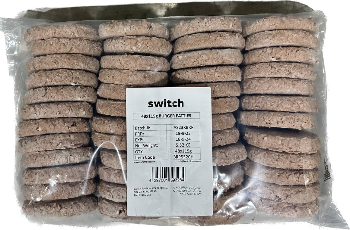 Switch 100% Plant-based Burger Patties, 5.52kg, GMO-free, Cholesterol-free, Soy-free, Gluten-free, Dairy-free, Halal