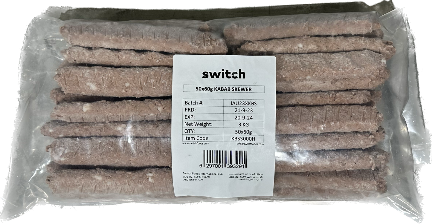 Switch 100% Plant-based Kabab, 3Kg, GMO-free, Cholesterol-free, Soy-free, Gluten-free, Dairy-free, Halal (Frozen)