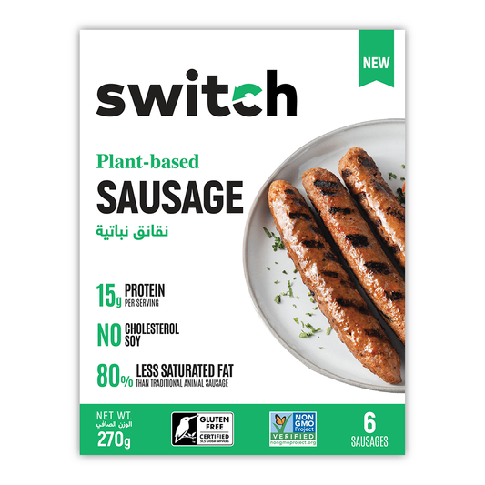 Switch Vegan Sausage 270g,100% Plant-Based, GMO-Free, Cholesterol-Free, Soy-Free, Gluten-Free, Halal (Frozen)