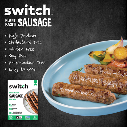 Switch Vegan Sausage 270g,100% Plant-Based, GMO-Free, Cholesterol-Free, Soy-Free, Gluten-Free, Halal (Frozen)