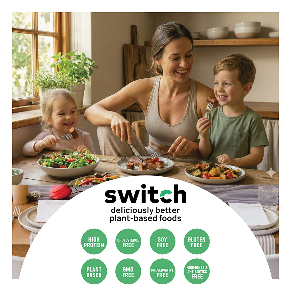 Switch Vegan Sausage 270g,100% Plant-Based, GMO-Free, Cholesterol-Free, Soy-Free, Gluten-Free, Halal (Frozen)