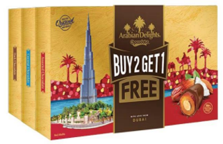 Arabian Delights Chocodate with Coconut, Chocolate Coated Bite-Sized Snacks, Souvenir Box Buy 2 Get 1 Free( 150gm each)