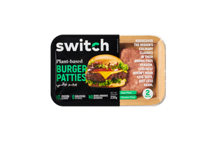 Switch 100% Plant-based Burger Patties, 230g, GMO-free, Cholesterol-free, Soy-free, Gluten-free, Dairy-free, Halal (2 Patties)