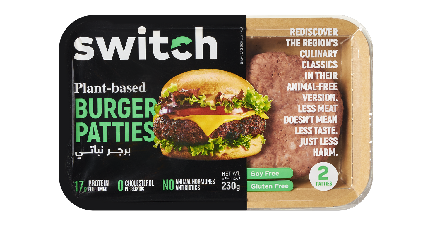 Switch 100% Plant-based Burger Patties, 230g, GMO-free, Cholesterol-free, Soy-free, Gluten-free, Dairy-free, Halal (2 Patties)(Frozen)