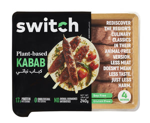 Switch 100% Plant-based Kabab, 240g, GMO-free, Cholesterol-free, Soy-free, Gluten-free, Dairy-free, Halal ( 4 Skewers)