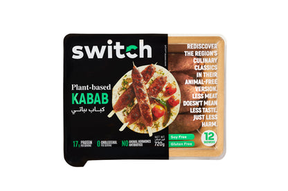 Switch 100% Plant-based Kabab, 720g, GMO-free, Cholesterol-free, Soy-free, Gluten-free, Dairy-free, Halal (12 Skewers) (Frozen)