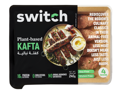 Switch 100% Plant-based Kafta, 240g, GMO-free, Cholesterol-free, Soy-free, Gluten-free, Dairy-free, Halal (4 Skewers) (Frozen)