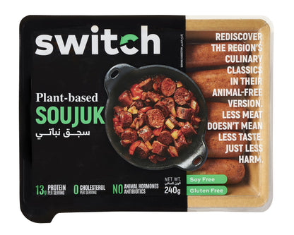 Switch 100% Plant-based Soujuk, 240g, GMO-free, Cholesterol-free, Soy-free, Gluten-free, Dairy-free, Halal (Frozen)