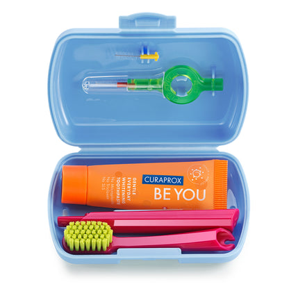Curaprox Travel Set blue, travel toothbrush, interdental brush, toothpaste 10ml, travel box