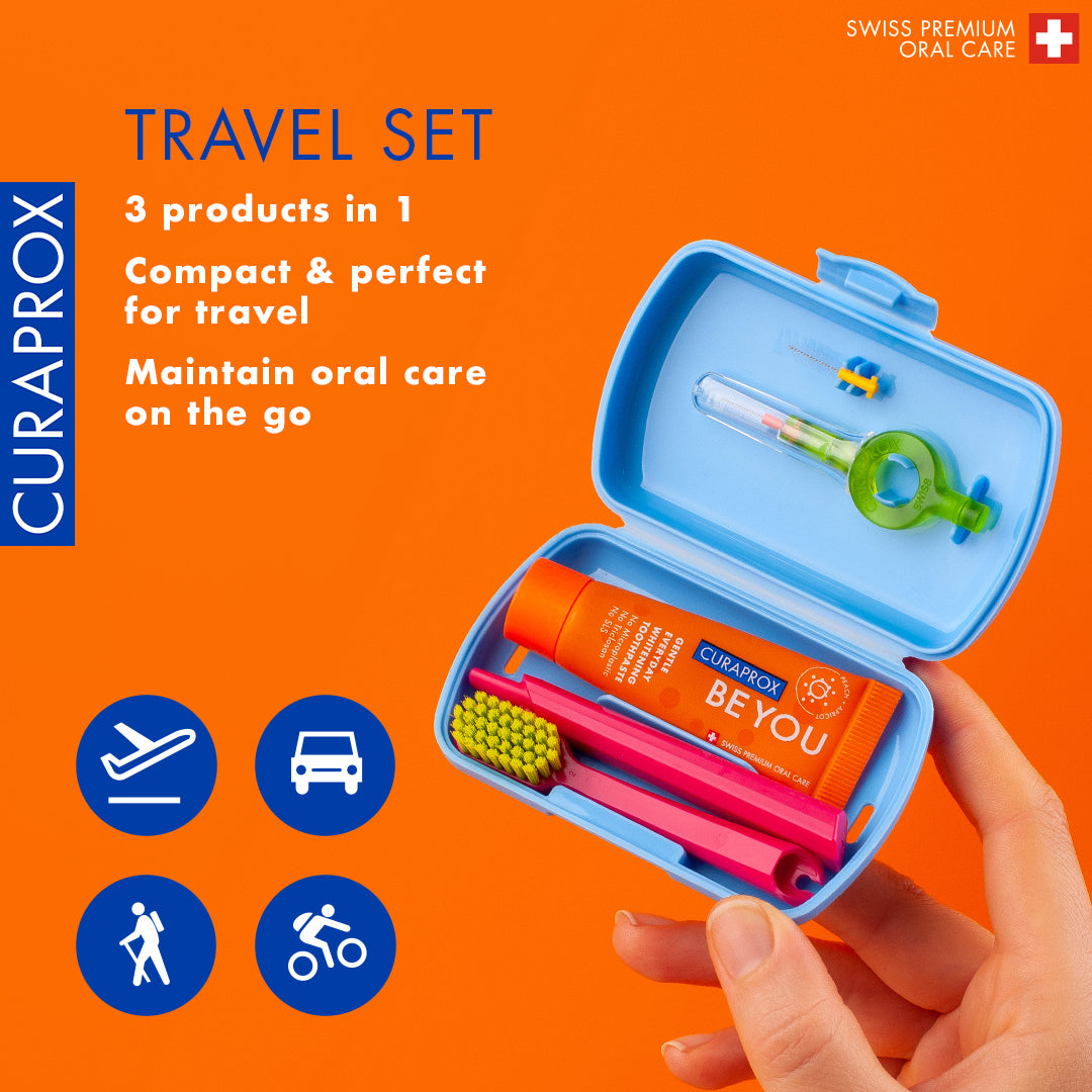 Curaprox Travel Set blue, travel toothbrush, interdental brush, toothpaste 10ml, travel box