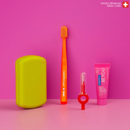 Curaprox Travel Set green, travel toothbrush, interdental brush, toothpaste 10ml, travel box