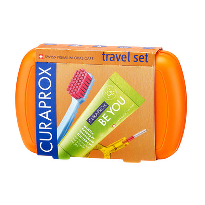 Curaprox Travel Set orange, travel toothbrush, interdental brush, toothpaste 10ml, travel box