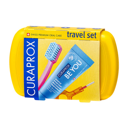 Curaprox Travel Set yellow, travel toothbrush, interdental brush, toothpaste 10ml, travel box