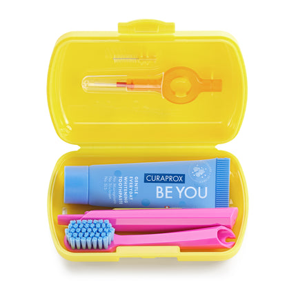 Curaprox Travel Set yellow, travel toothbrush, interdental brush, toothpaste 10ml, travel box