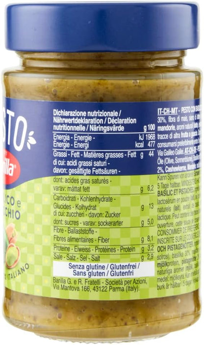 Barilla Pesto Pistachio & Basil Pasta Sauce, 100% Italian. Gluten Free 190gm