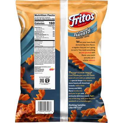 Fritos Flavor Twists Honey BBQ Corn Snacks 10 OZ (283.5g) - Export