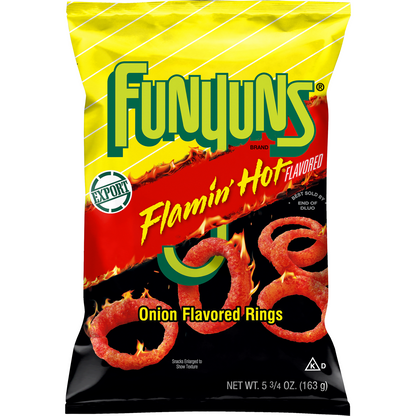 Funyuns Flaming Hot Onion Flavored Rings 5.75 OZ (163g) - Export