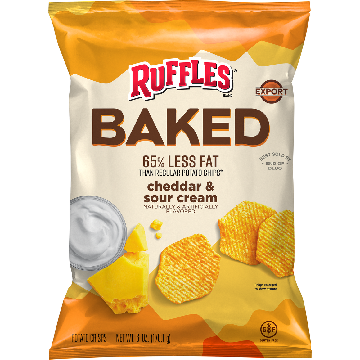 Ruffles Baked Cheddar & Sour Cream , 65% Less Fat Potato Chips 6.OZ (170.1g) - Export