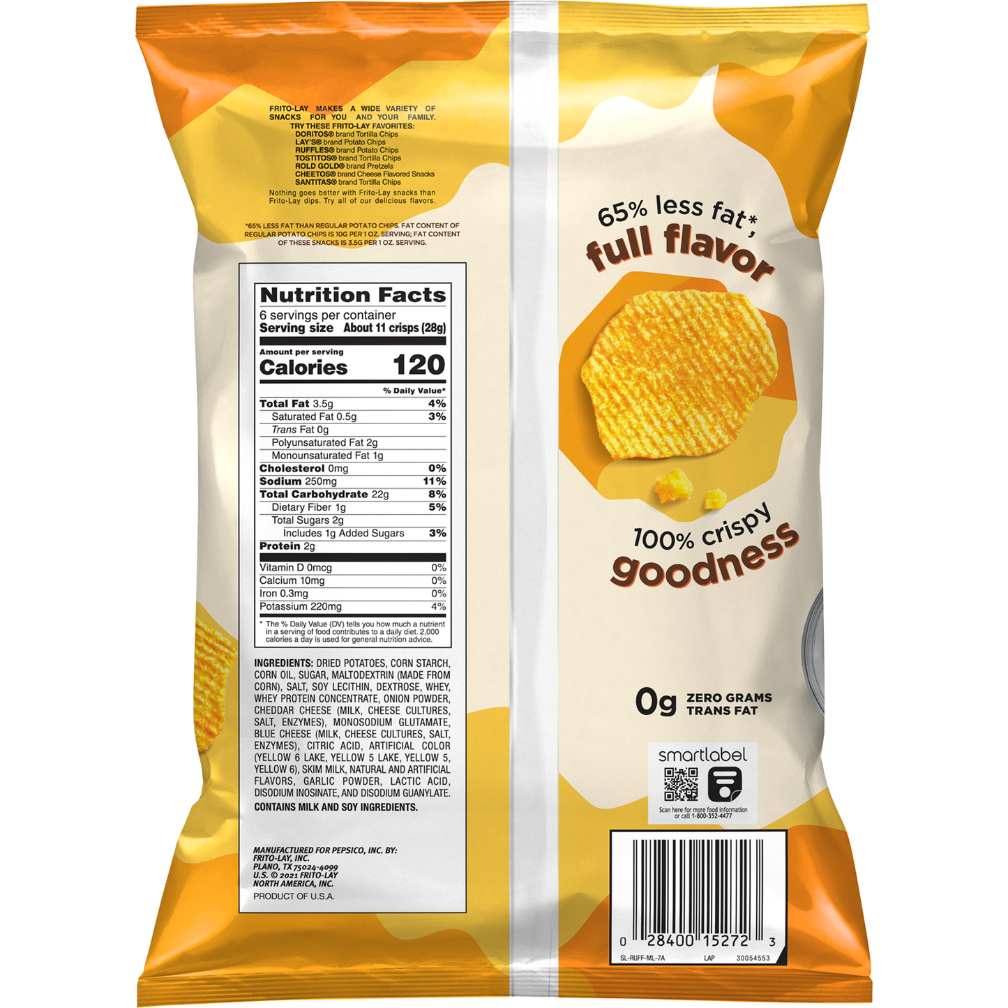 Ruffles Baked Cheddar & Sour Cream , 65% Less Fat Potato Chips 6.OZ (170.1g) - Export