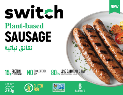 Switch Vegan Sausage 270g,100% Plant-Based, GMO-Free, Cholesterol-Free, Soy-Free, Gluten-Free, Halal (Frozen)
