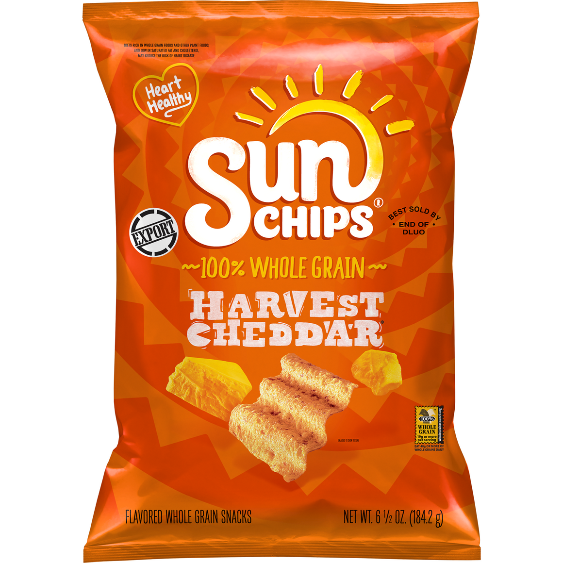 Sunchips 100% Whole Grain Harvest Cheddar Chips 6.5OZ(184.2gm) - Export