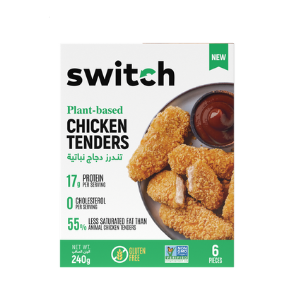 Switch 100% Plant-based Chicken Tenders, 240g, GMO-free, Cholesterol-free, Soy-free, Gluten-free, Dairy-free, Halal (Frozen) 6pcs