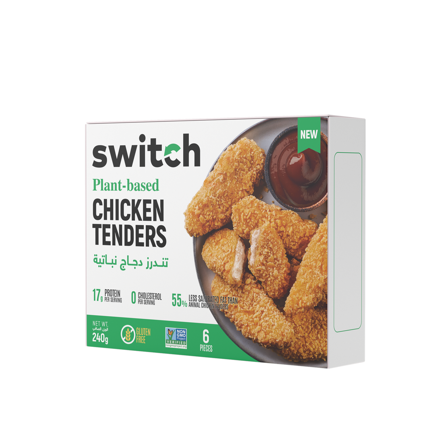 Switch 100% Plant-based Chicken Tenders, 240g, GMO-free, Cholesterol-free, Soy-free, Gluten-free, Dairy-free, Halal (Frozen) 6pcs