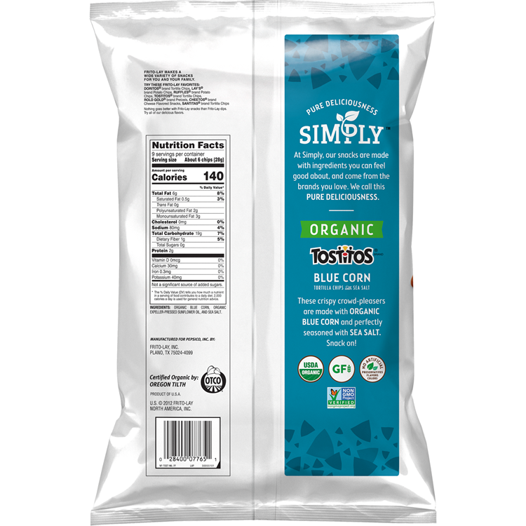 Tostitos Organic Blue Corn Tortilla Chips 9 OZ (255g) Export Click