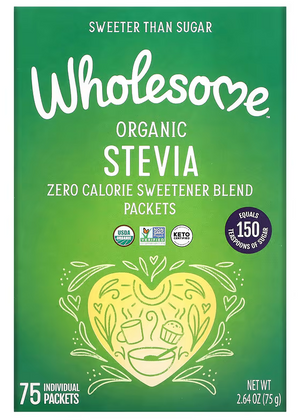 Wholesome Organic Stevia Zero Calorie Sweetener Blend Packets, Vegan, Gluten Free, NON GMO,75gm