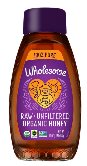 Wholesome Organic 100% Pure Raw Unfiltered Honey, NON GMO, Gluten Free, 454gm.