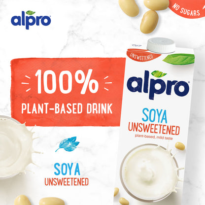 Alpro Soya Unsweetened Drink 1L, 100% Plant Based And Dairy Free, Suitable For Vegans, Naturally Free From Lactose, Rich In Nutrients