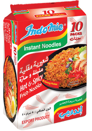 Indomie Instant Fried Noodles Hot & Spicy with Seasoning Powder and Sauce - (Pack of 10- 80 g Each)