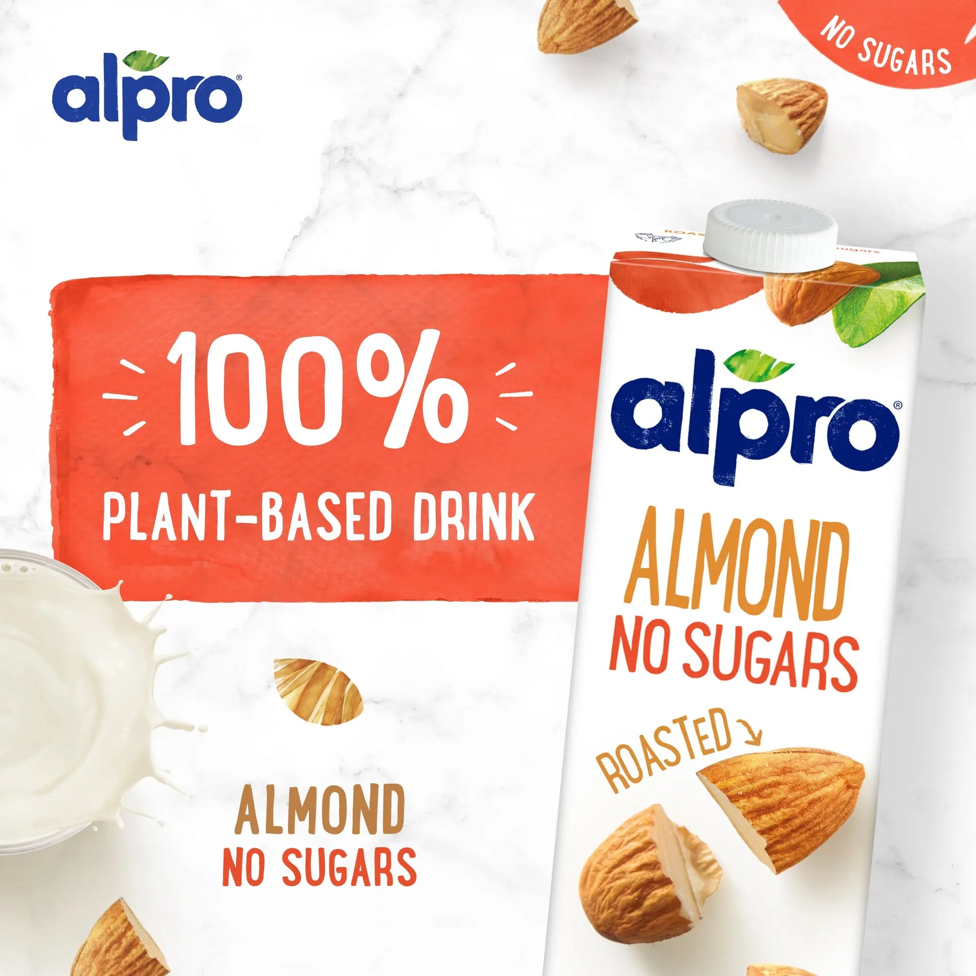 Alpro Almond Unsweetened Drink, Pack of 8 x 1L, 100% Plant Based And Gluten & Dairy Free, Suitable For Vegans, Naturally Free From Lactose, Rich In Nutrients Alpro