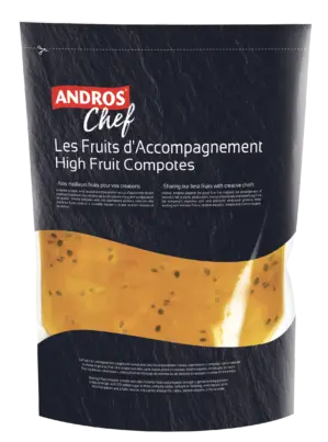 Andros Chef Frozen Passion Fruit Seeds High Fruit Compote Pouch 1kg Andros Chef